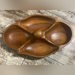 Vintage Monkey Pod Handled Divided Serving Dish Hand Crafted in the Philippines